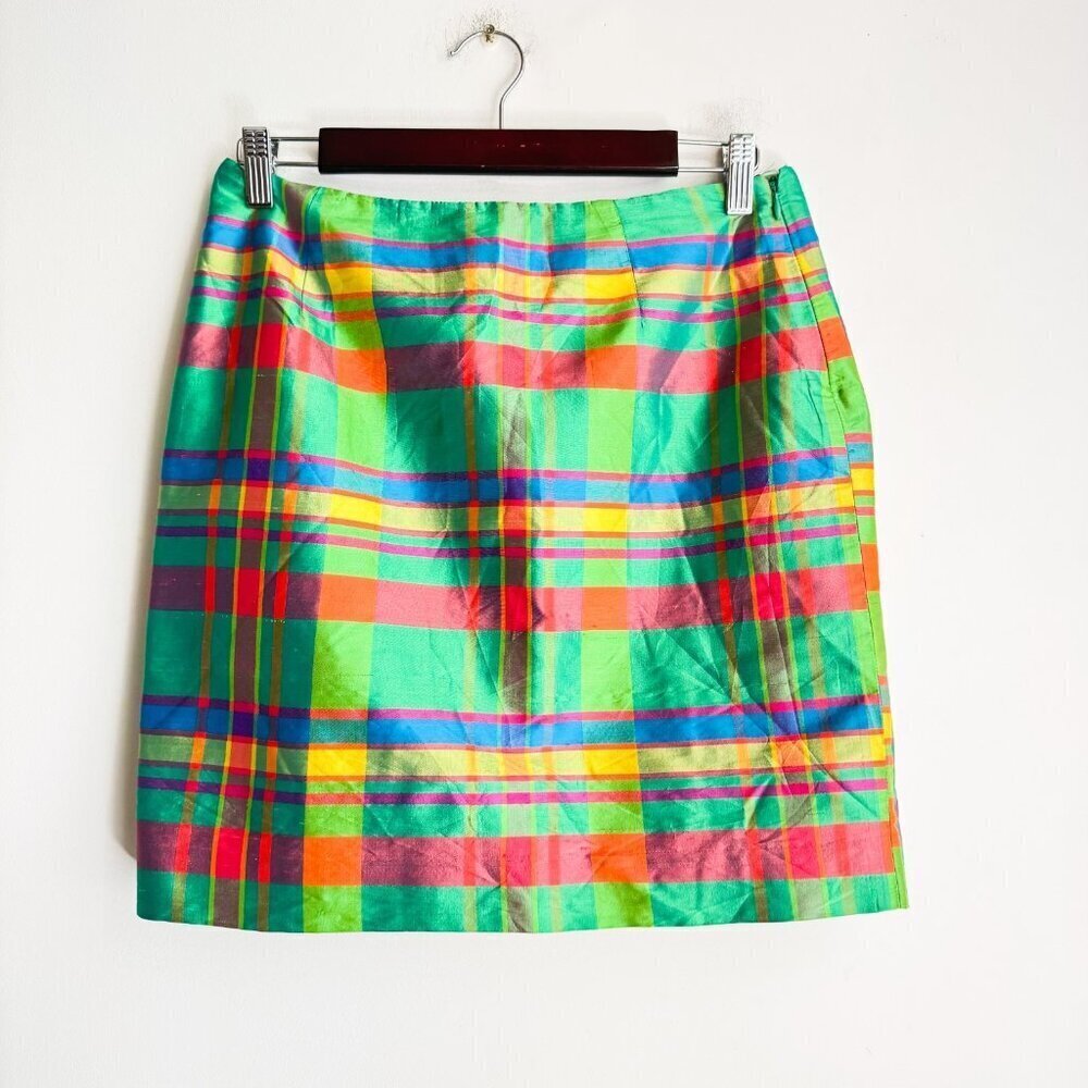 Lauren Ralph Lauren Raw Silk Plaid Colourful Mini Skirt 10P